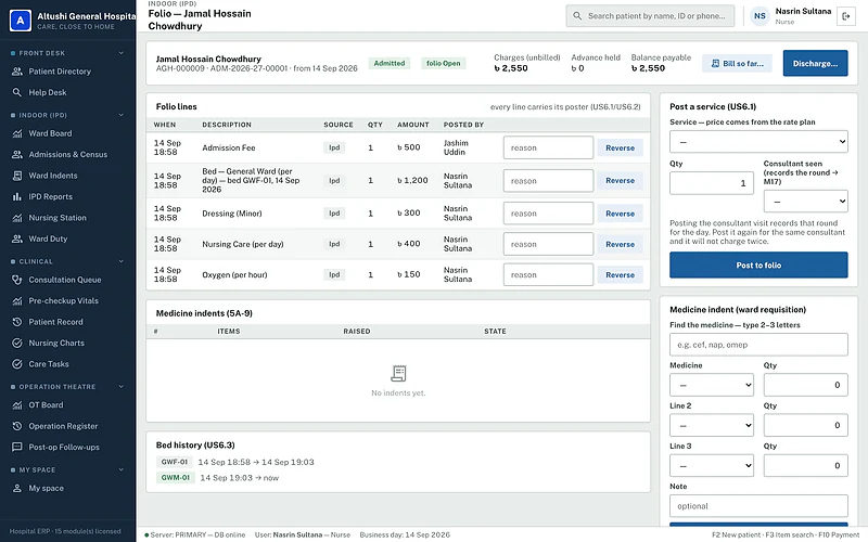 Patient running bill for an admission
